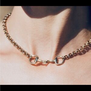 Gold tone horsebit necklace, tarnish free
Adjustable length 16-20 inches